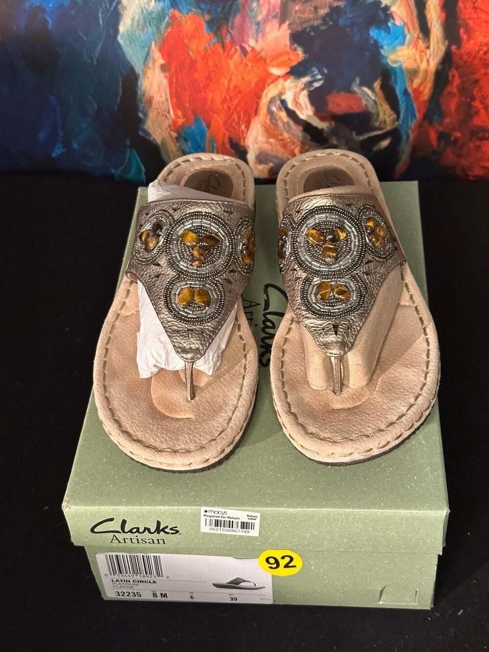 Clarks Artisan Latin Circle Platinum Beaded Sandals